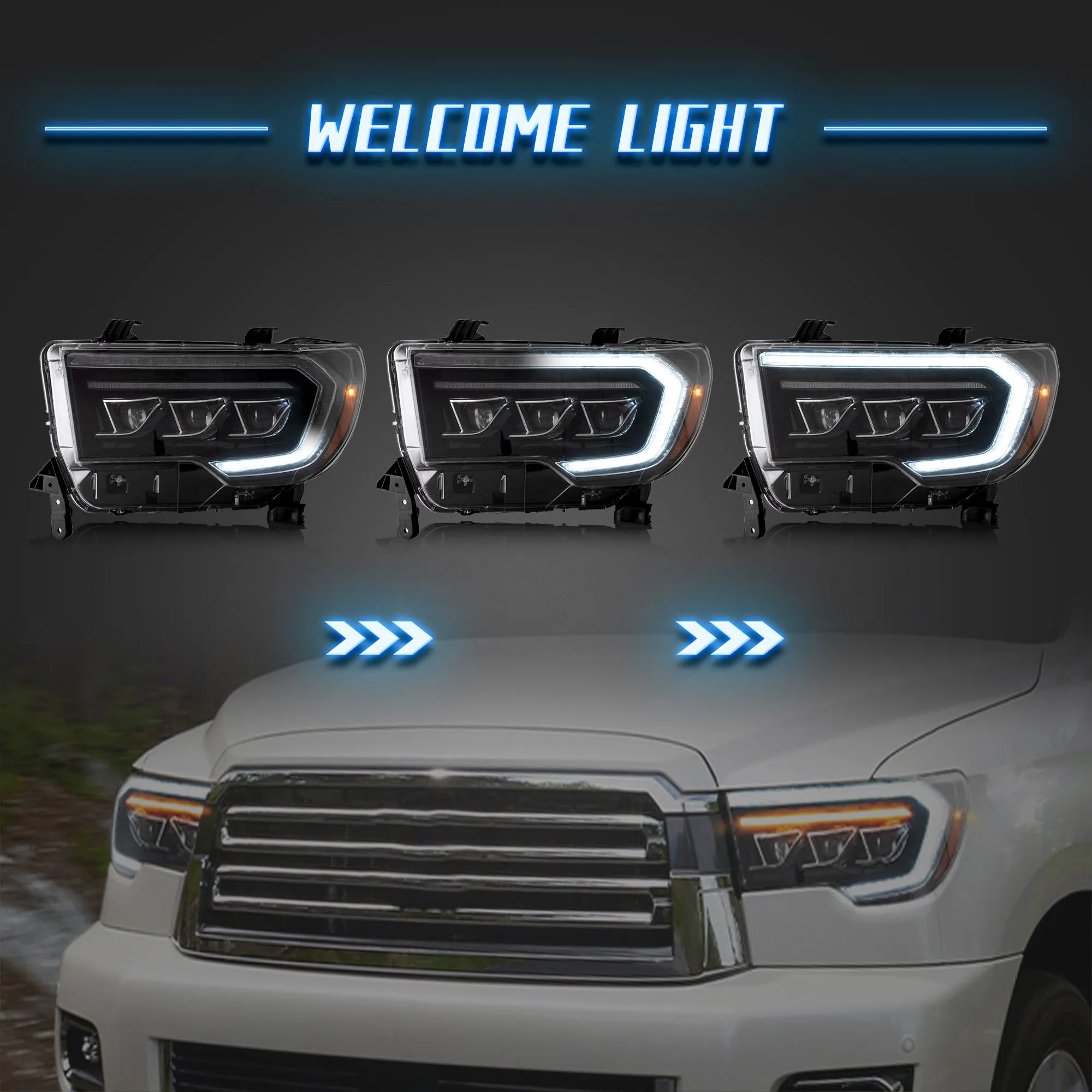 VLAND LED Projector Headlights For Toyota Tundra 2007-2013 & Toyota Sequoia 2008-2020 Front Lights [SAE./DOT.]