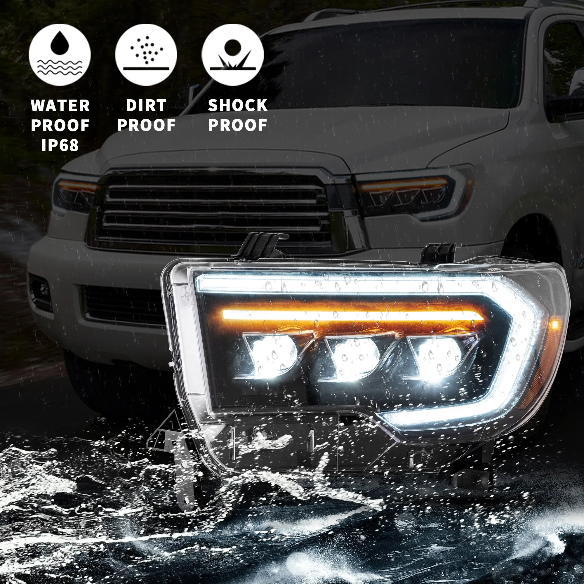 VLAND LED Projector Headlights For Toyota Tundra 2007-2013 & Toyota Sequoia 2008-2020 Front Lights [SAE./DOT.]
