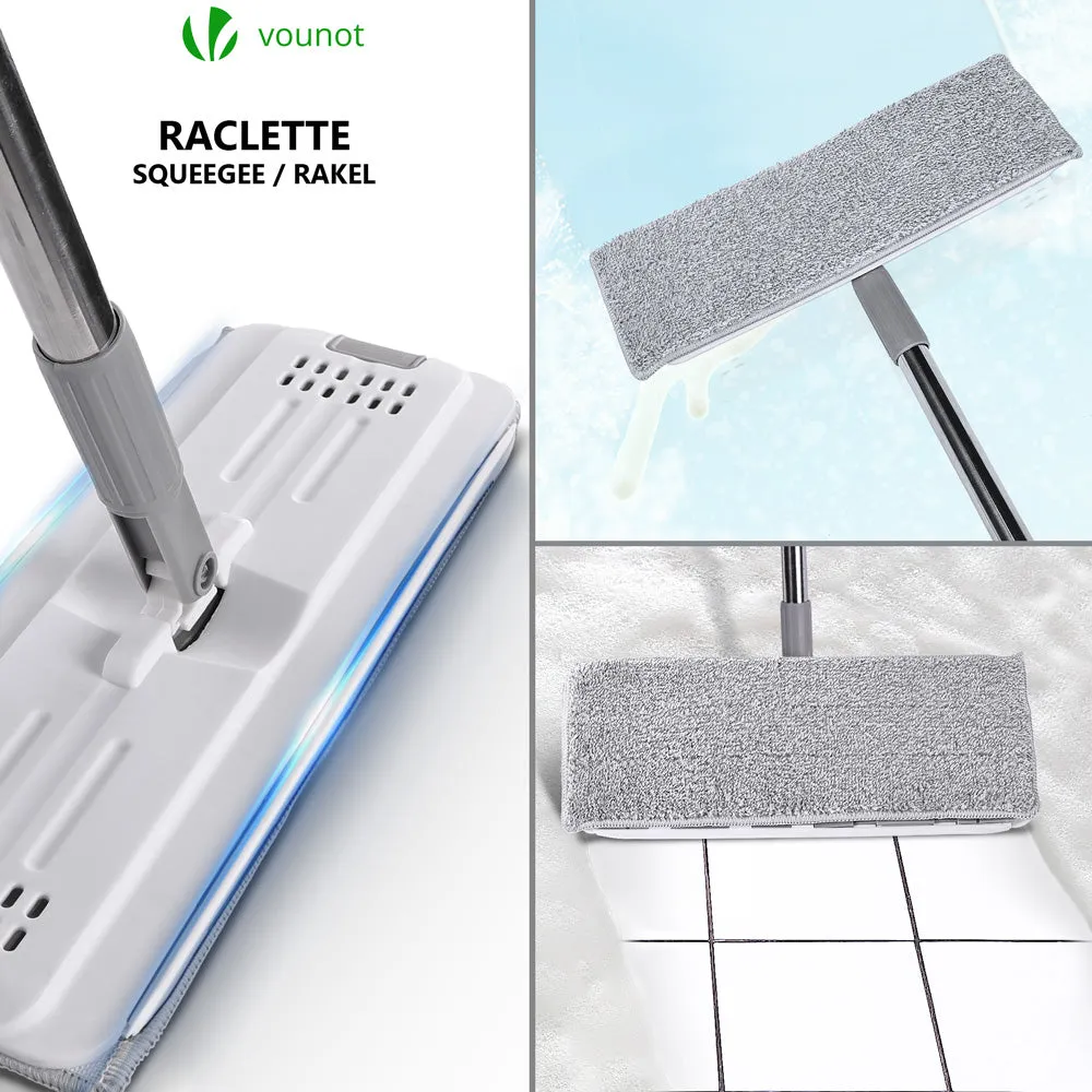 VOUNOT Flat Mop and Bucket set 2-in-1 Hands Free Squeeze with 6 Mop Pads, White