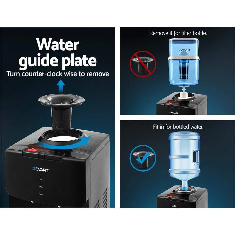 Water Cooler Dispenser Mains Bottle Stand Hot Cold Tap Office Black-Devanti